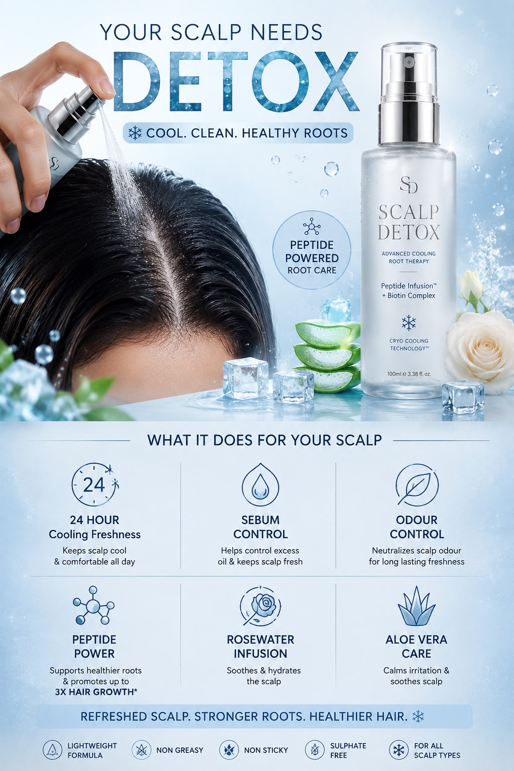 Champi Oil Scalp Detox Advanced Cooling Root Therapy with cooling menthol and natural ingredients for revitalizing scalp care.