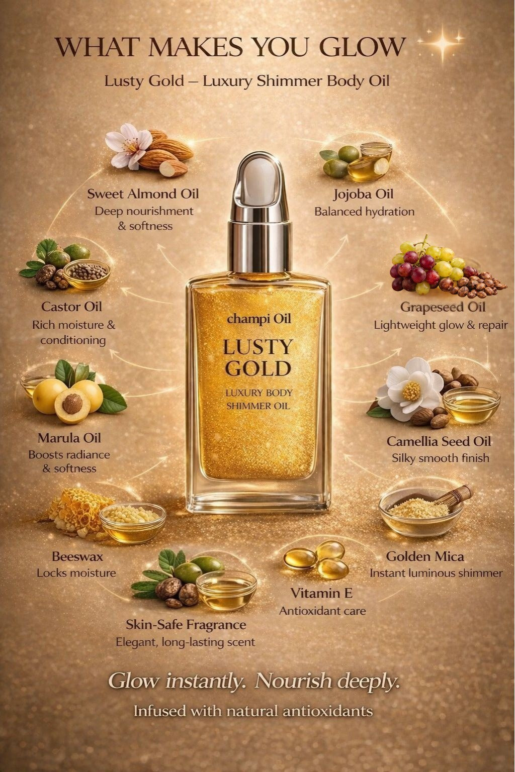 LUSTY GOLD – Luxury Shimmer Body Oil (50ml)