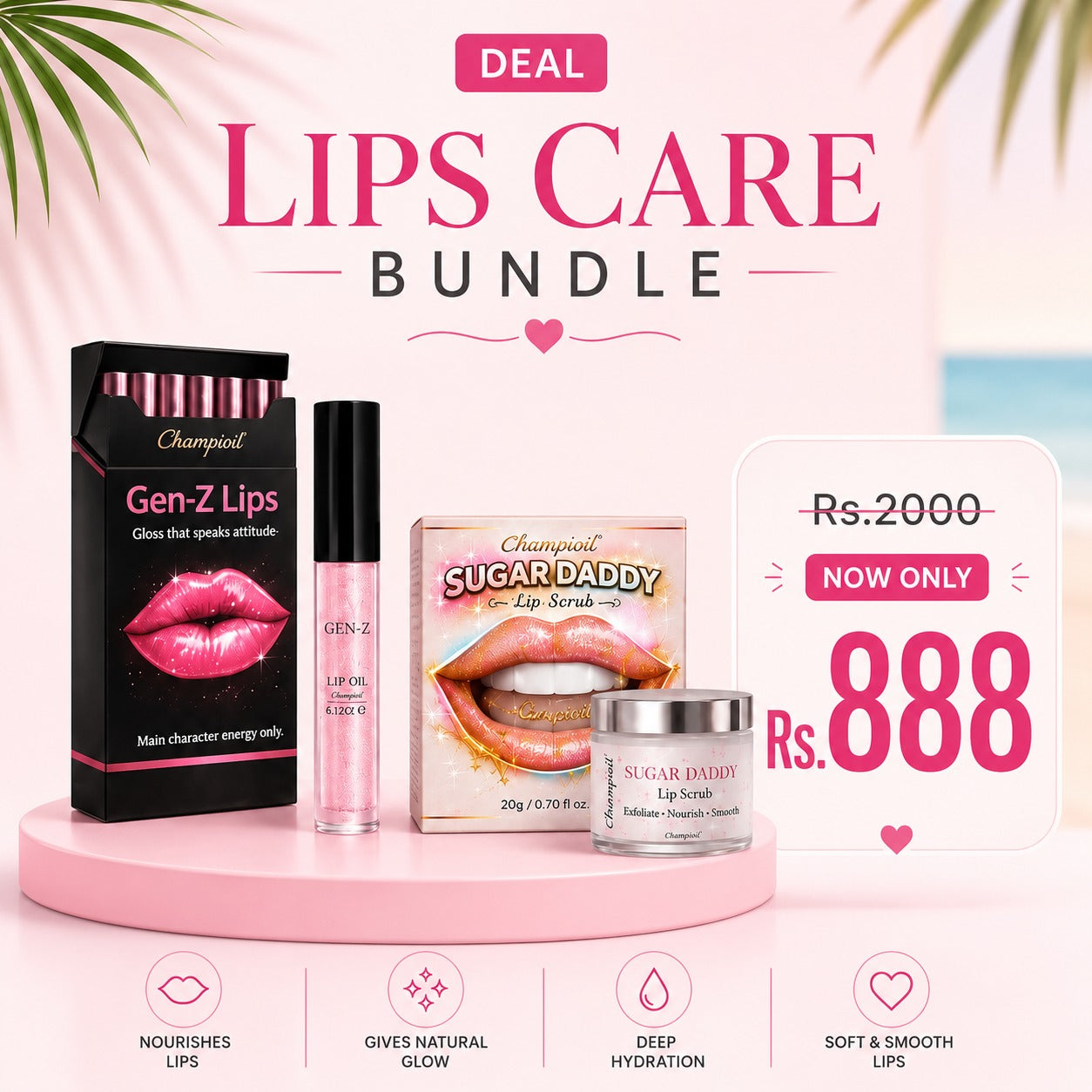 Champi Oil Lips Care Bundle featuring moisturizing lip balms and nourishing products for soft, healthy lips.