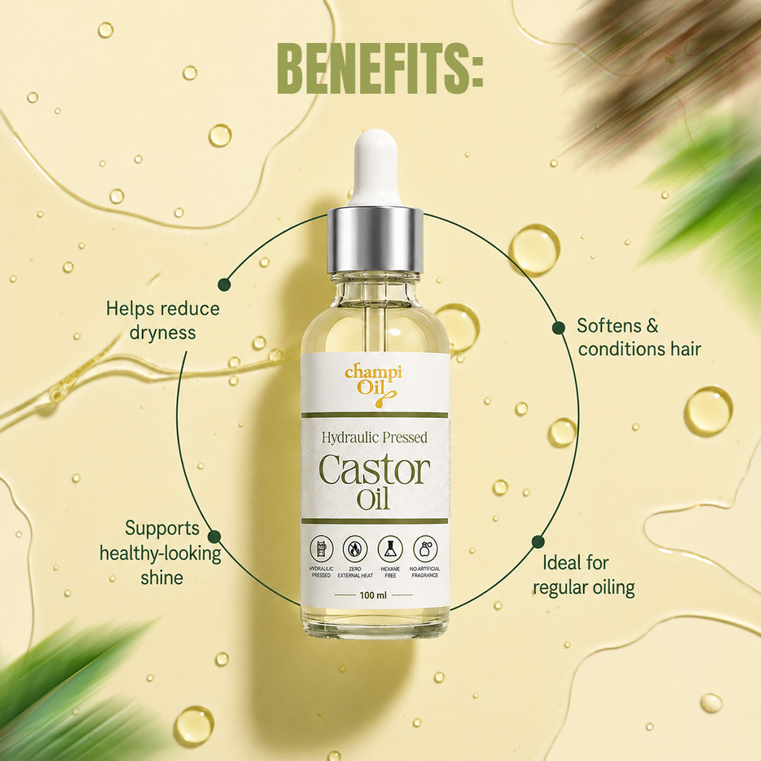 Benefits of Champi Oil Organic Castor Oil for healthy-looking hair and scalp