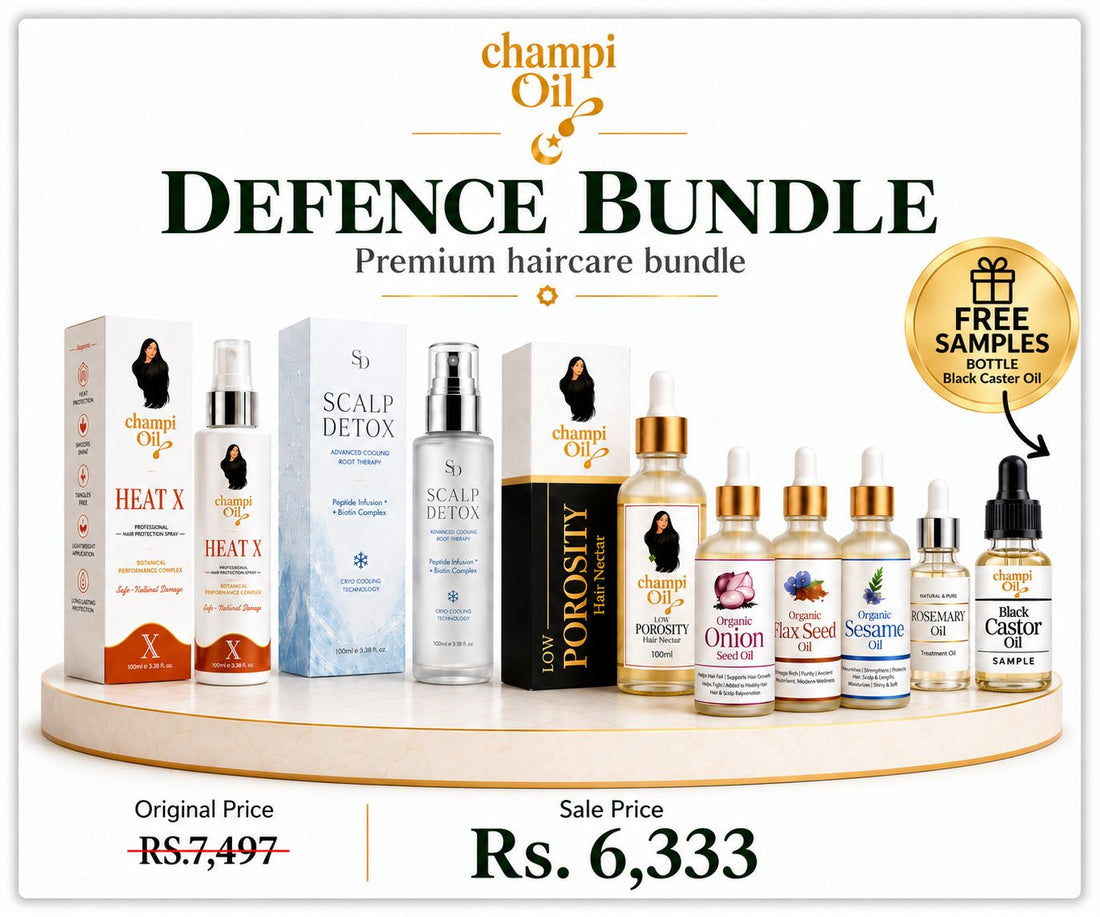 Champi Oil Defence Bundle with selected hair and scalp care products