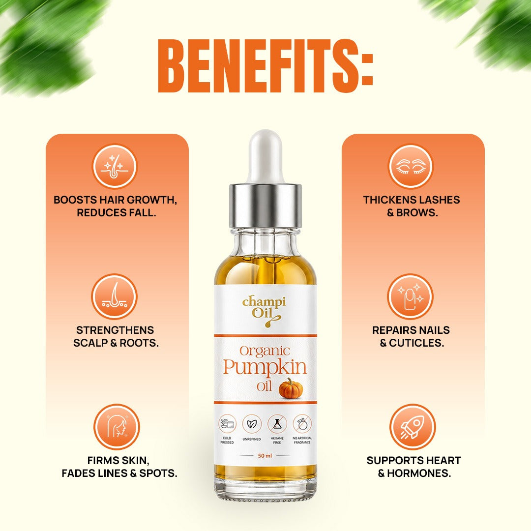 Benefits of Champi Oil Organic Pumpkin Seed Oil for stronger, healthier-looking hair