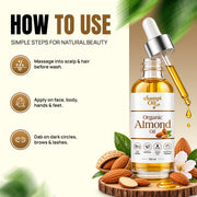 Applying Sweet Almond Oil to the scalp, hair lengths and dry skin areas